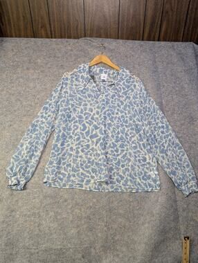 CABI Women’s Blue White Long Sleeve Pounce Blouse Size Large Style #6297